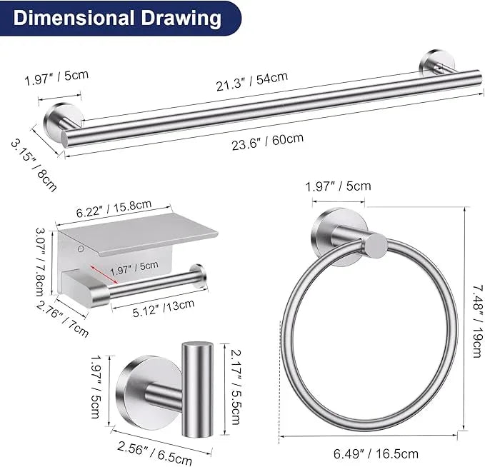 5-Piece Towel Bar Set Brushed Nickel Bathroom Hardware Accessories Set Upgraded Toilet Paper Holder with Shelf Towel Holder Set for Bathroom Stainless Steel Wall Mounted - ModernBath