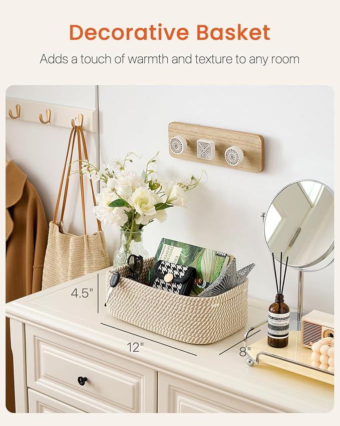 Small Woven Basket, 12 x 8 x 4.5 Inches, Storage Basket for Organizing, Cute Small Rope Shelf Closet Cube Storage Bins Baskets for Shelves, Dog Toy Gift Baskets Empty, 3 Pack Brown - ModernBath