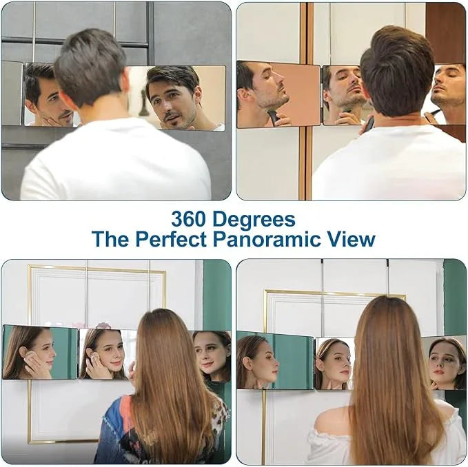 Wentoma 360° Viewing Mirror for Hair Cutting and Styling, Adjustable Height Mirror for Grooming, Makeup and Shaving, Clear HD Glass, Portable for Bathroom or Travel (Black) - ModernBath