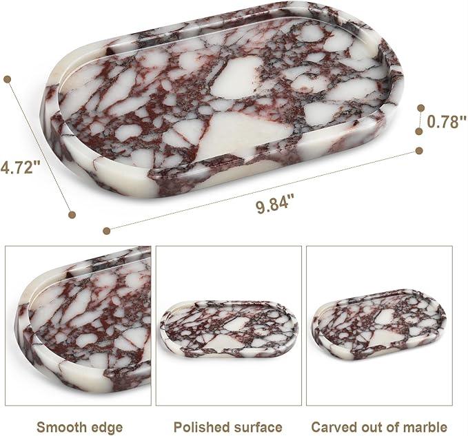 Natural Marble Vanity Tray - Moujings Genuine Marble Perfume Tray for Bathroom Decor, Stone Bathroom Vanity Organizer Tray for Kitchen Counter, Candles, Jewelry, Coffee, Makeup, Key - ModernBath