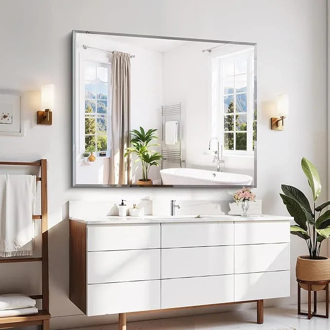 CILIBER Beveled Bathroom Mirror, 40x48 Inch Large Frameless Mirrors for Wall, Upgraded Shatterproof Rectangle Beveled Vanity Mirror Hangs Horizontally/Vertically for Bedroom, Living Room and Entryway - ModernBath