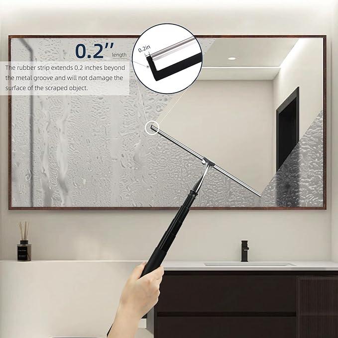 Eahwey 12-51’’ Telescopic Window Squeegee for High Windows, 2-in-1 Window Cleaning Kit with Extra Silicone Blade & Hook, Professional Squeegee for Shower Glass Doors, Car Windshield & Outdoor Use - ModernBath