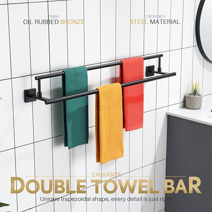 KOKOSIRI Towel Bars 32-Inch Bathroom Towel Holder Oil Rubbed Bronze Double Bath Towel Racks Wall Mounted Stainless Steel B5009ORB-L32 - ModernBath
