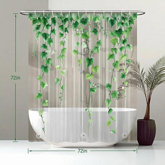 Clear Green Ivy Leaves Shower Curtain Liner, Transparent Plastic Nature Green Botanical Leaf Decorative Waterproof Shower Curtains for Bathroom, 72x72 Weighted Magnetic Shower Curtain Liner with Hooks - ModernBath