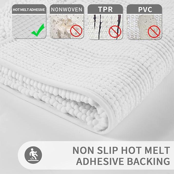 Yimobra Toilet Rugs U Shaped Washable 24 x 20, Non Slip and Super Absorbent Toilet Mat, Quick Dry, Ultra Luxury Microfiber Chenille Plush Fluffy Contour Bath Rugs for Toilet Base, White - ModernBath