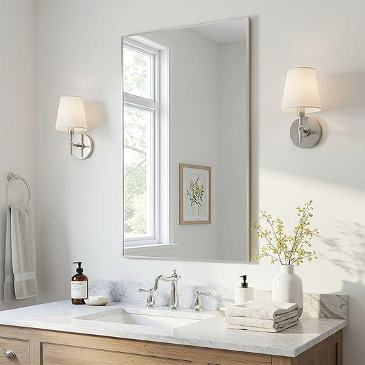 LEDLUX 24x40 Inch Silver Bathroom Mirror - Copper-Free Mirror, Aluminum Alloy Frame Vanity Rectangle Wall Mounted Modern Mirror for Bedroom/Living Room/Porch Horizontal or Vertical - ModernBath