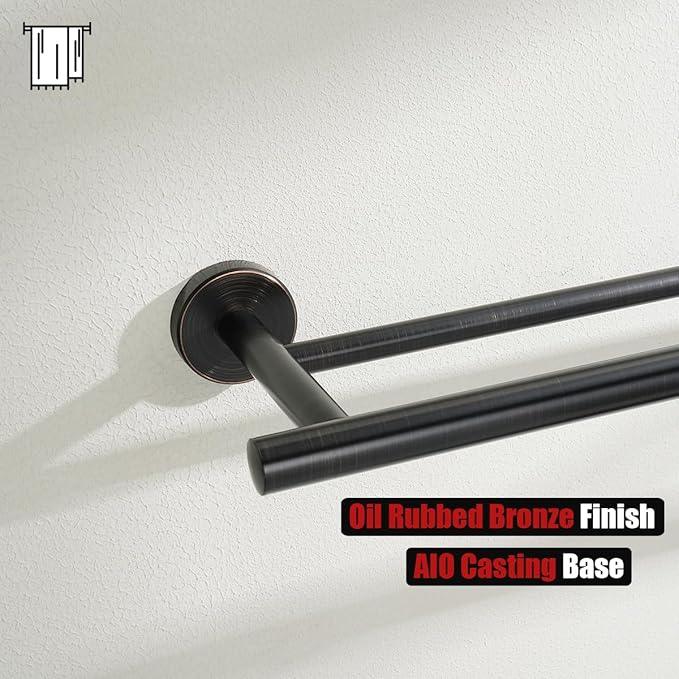 JQK Double Towel Bar, Oil Rubbed Bronze 27 Inch 304 Stainless Steel Thicken 0.8mm Bath Towel Rack for Bathroom, Towel Holder Wall Mount ORB, Useable Length 24 Inch 2 Pack, TB100L24-ORB-P2 - ModernBath