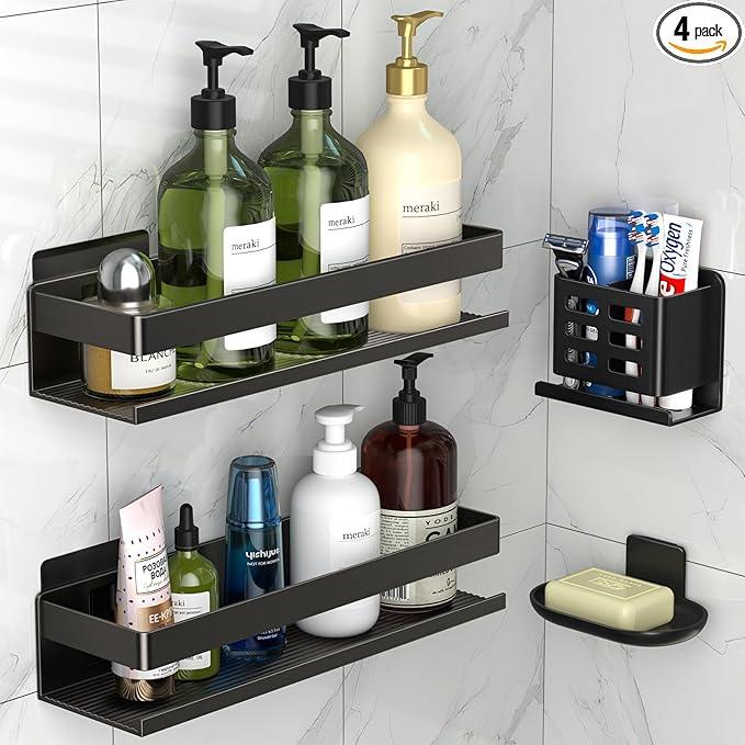 Shower Shelf 4 Pack - Bathroom Shower Shelf Rust-Proof Aluminum Adhesive Installation No Drilling Required, Suitable for Bathroom Storage and Home Decoration - ModernBath