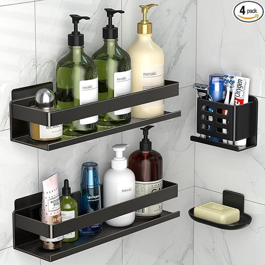 Shower Shelf 4 Pack - Bathroom Shower Shelf Rust-Proof Aluminum Adhesive Installation No Drilling Required, Suitable for Bathroom Storage and Home Decoration - ModernBath