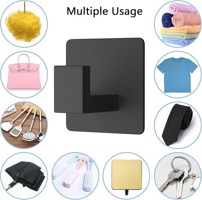 VAEHOLD 4 Pack Adhesive Towel Hooks, Heavy Duty Wall Hooks Aluminum Hooks Stick on Door, Kitchen, Bathroom for Hanging Coat, Hat, Towel, Robe, Clothes (Black) - ModernBath