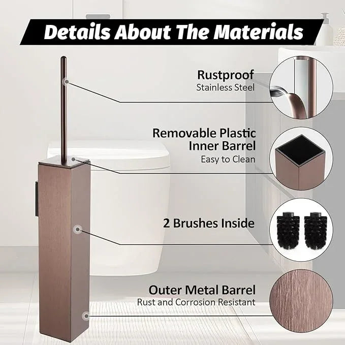 BGL Toilet Brush and Holder Set Rose Gold Wall Mounted for Bathroom Square Design - ModernBath