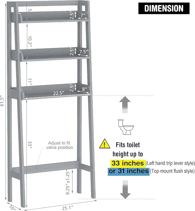 UTEX Over Toilet Bathroom Organizer, 3-Tier Above Toilet Storage Shelf Rack, Bathroom Shelves Over Toilet (Gray) - ModernBath