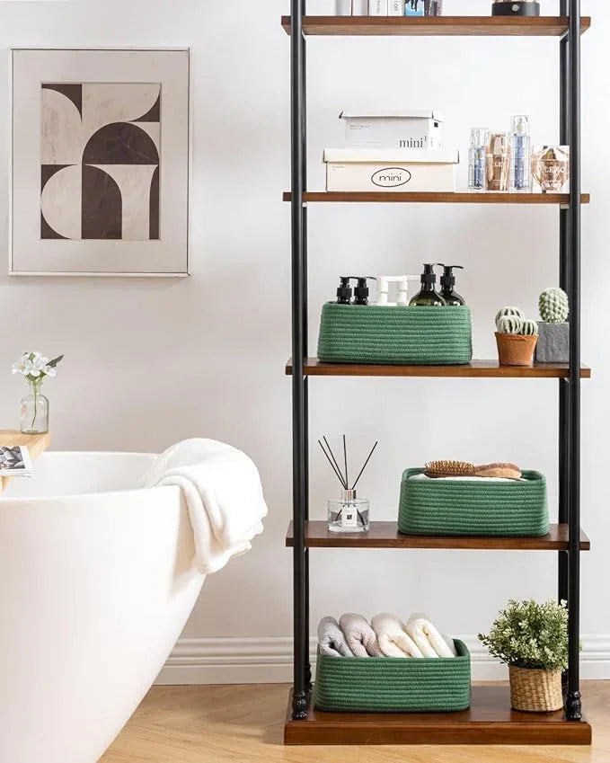 Small Woven Basket, 12 x 8 x 4.5 Inches, Storage Basket for Organizing, Cute Small Rope Shelf Closet Cube Storage Bins Baskets for Shelves, Dog Toy Gift Baskets Empty, 3 Packs, Green - ModernBath