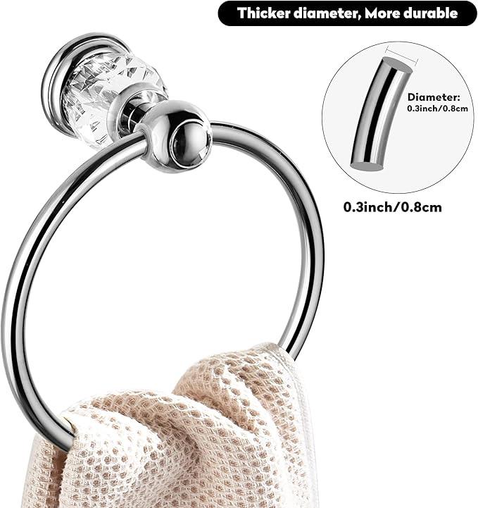 WINCASE Chrome Towel Ring, Bath Hand Towel Holder Crystal, Silver Towel Rack Wall Mounted - ModernBath