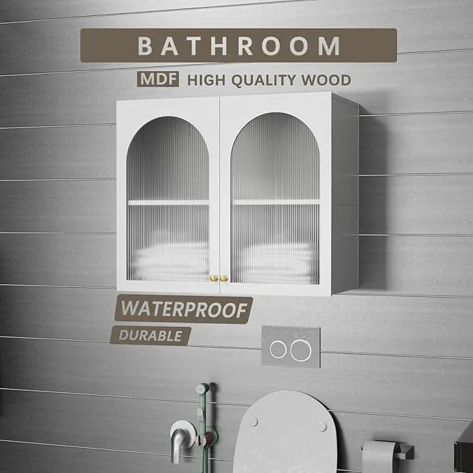 Wall Cabinet Bathroom Over The Toilet Storage, Arched Cabinet Wall Mount, Bathroom Medicine Cabinet with 2 Acrylic Doors, Open Storage Rack & Adjustable Shelf Additional Space in Home, White - ModernBath
