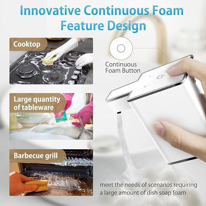 JEMISUN Automatic Foaming Soap Dispenser Touchless 380ml/12.8oz Rechargeable Hand Soap Dispenser Wall Mounted 4 Levels Adjustable Foam Soap Pump for Bathroom Kitchen Dish Soap - ModernBath