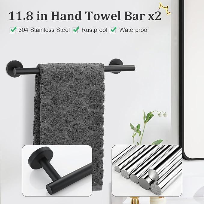 TURS Matte Black 10 Pieces Bathroom Hardware Set, SUS304 Stainless Steel 24 Inch Bath Towel Bar Set, Round Bathroom Accessories Kit Wall Mounted - ModernBath