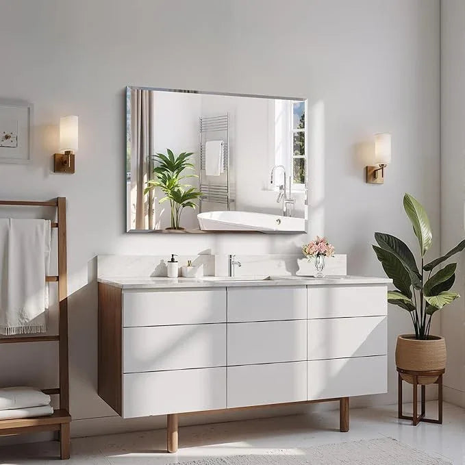 CILIBER Beveled Mirror, 24x30 Frameless Beveled Bathroom Mirrors for Wall, Upgraded Shatterproof Rectangle Vanity Mirror with Beveled Edge for Bathroom, Bedroom, Living Room and Entryway - ModernBath