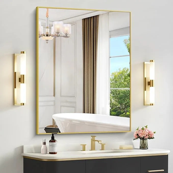 COFENY 36x48inch Bathroom Mirror, Gold Rectangle Mirror with Thin Metal Frame, Large Rectangular Wall Mirrors for Bathroom, Living Room, Hair Salon, Big Farmhouse Mirror Hang Horizontal/Vertical - ModernBath