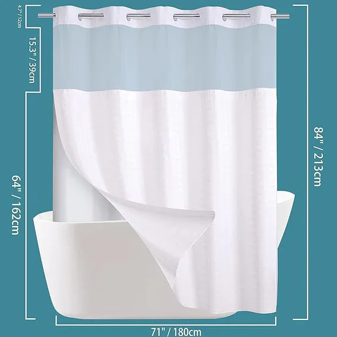 Conbo Mio Extra Long No Hook Shower Curtain with Snap in Liner Set, Hotel Luxury White Shower Curtains for Bathroom with See Through Top Window, Waterproof, Washable 71W x 84H - ModernBath
