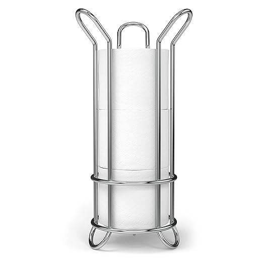 BROOKSTONE, Chrome Toilet Paper Holder, Freestanding Bathroom Tissue Organizer, Minimalistic Storage Solution, Stylish Design [Holds MEGA Rolls]