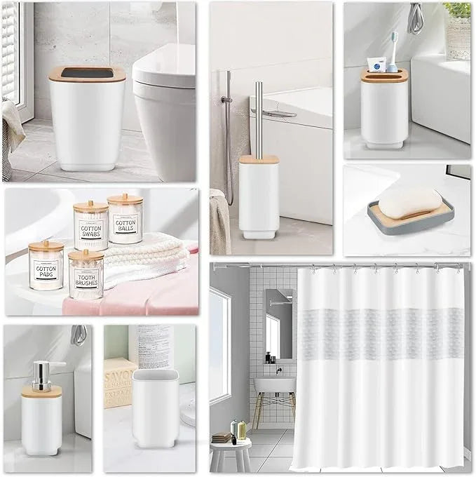 Bathroom Accessories Set,White Bathroom Set,24 Pieces Bathroom Accessory Set with Shower Curtain,Trash Can for Bathroom Accessories Décor and Home Gifts - ModernBath