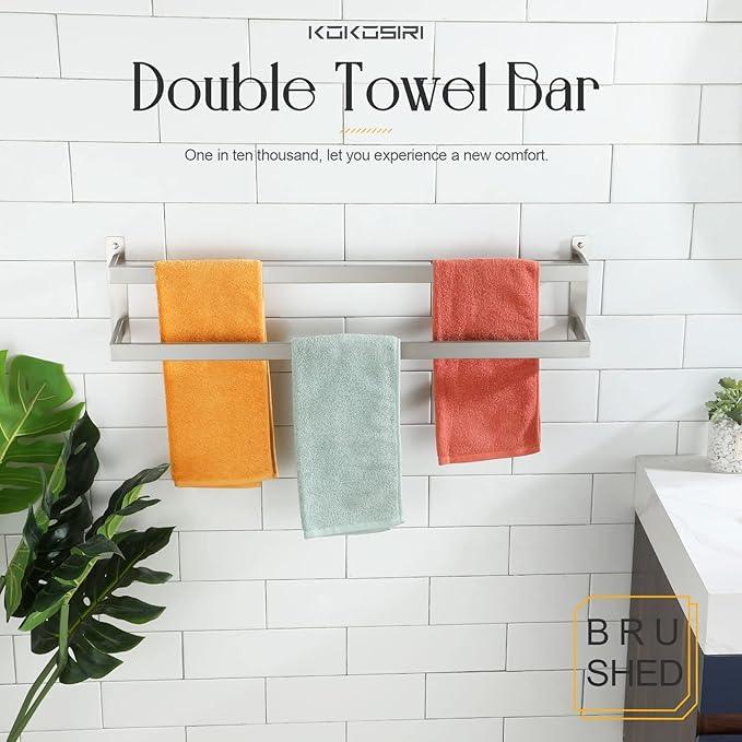KOKOSIRI Bath Towel Bars 32 Inches Bathroom 2-Tiers Ladder Towel Rails Towel Holders Wall Mounted Towels Shelves Rack Brushed Stainless Steel, B5008BR-L32 - ModernBath