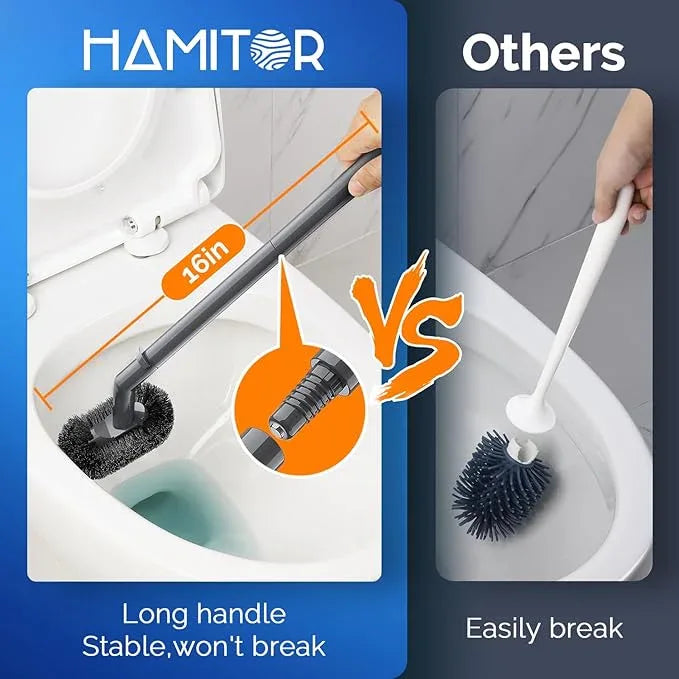 HAMITOR Toilet Plunger and Brush Set for Bathroom Cleaning with Extented Handle - Heavy Duty Toilet Plunger Combo Accessories with Caddy Stand Holder for Small Space - Gray - ModernBath