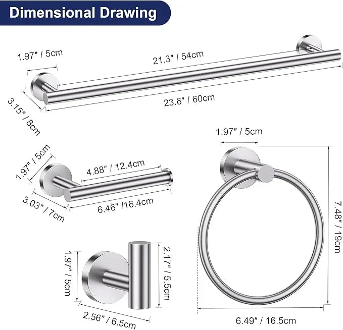 Lairuier Brushed Nickel Bathroom Hardware Set, 10-Piece Towel Bar Set SUS304 Stainless Steel Bathroom Hardware Accessories Set Round Towel Holder Set Wall Mounted - ModernBath