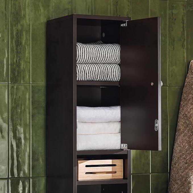 Haotian Bathroom Narrow Storage Cabinet, Skinny Tall Unit with Adjustable Shelves Slender Anti-Tipping Floor Standing Cupboard, Brown BZR34-BR - ModernBath