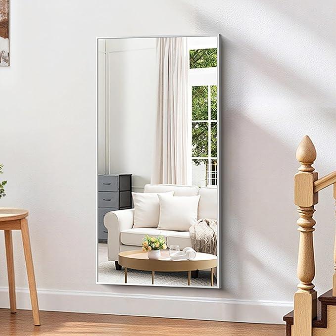 KOCUUY Silver Bathroom Mirror, 48"x24" Rectangle Bathroom Mirror for Wall, HD Tempered Glass, Anti-Rust Brushed Silver Frame, Modern Design for Bathroom, Bedroom, Living Room, Entryway. - ModernBath