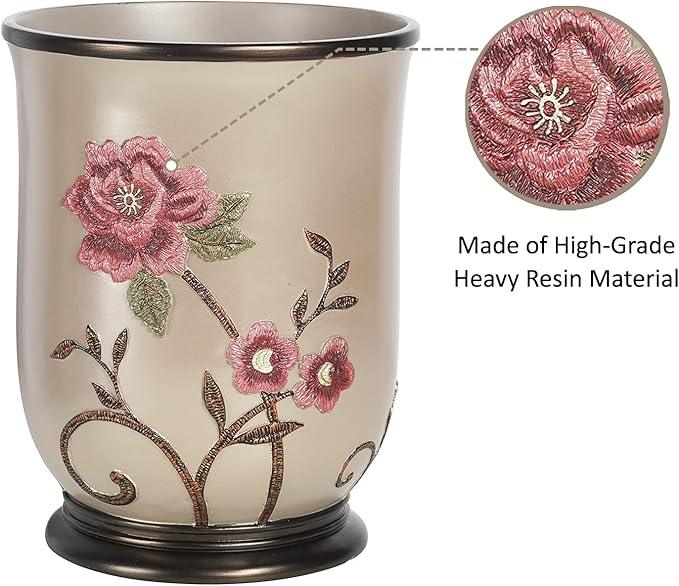 Zahari Home 2pc Larrisa Floral Bathroom Decor Set Waste Basket for Bathroom & Tissue Cover Modern Classic Contemporary Decor Stylish Unique Design Beautiful Bathroom Accessories Set - ModernBath