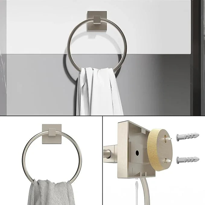 Ruacq Brushed Nickel Toilet Paper Holder Towel Ring Bathroom Accessories Hardware Set Double Post Pivoting Toilet Roll Holder Square Stainless Steel and Zinc Alloy Modern Wall Mounted 2 Pieces - ModernBath