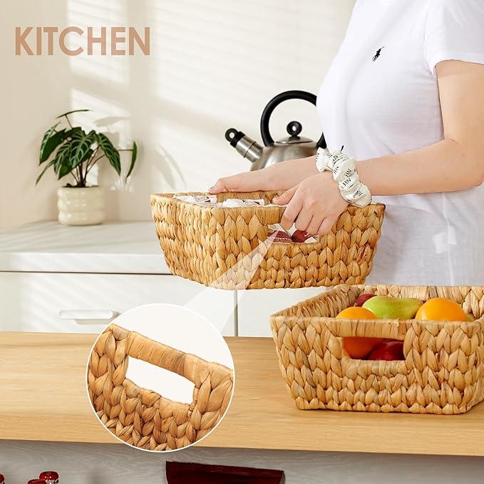 Wicker Baskets 2 Pack, Water Hyacinth Wicker Storage Basket with Handles for Organizing, Handmade Large Baskets, Natural - ModernBath