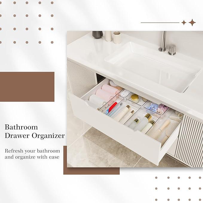 Criusia Clear Drawer Organizer 7 PCS - 5 Size Plastic Versatile Kitchen and Bathroom Organizer Trays, Non-Slip Storage Bins for Makeup, Utensils, Tool and Office Desk - ModernBath