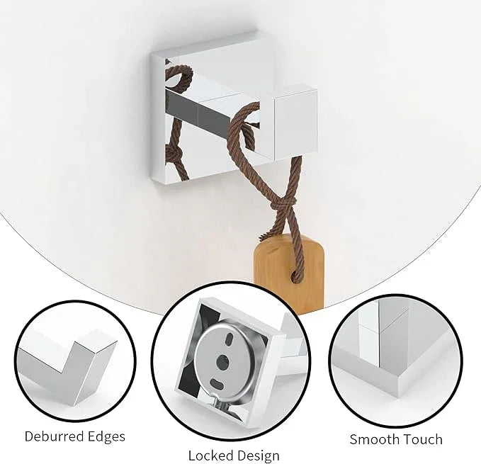 Ruacq Towel Hooks for Bathrooms, Heavy Duty Stainless Steel Square Bathroom Hooks, Wall Mounted Towel Hanger for Robe & Coat, Ideal for Kitchen, Bedroom, and Hotel Use(Chrome, 2 Pack) - ModernBath