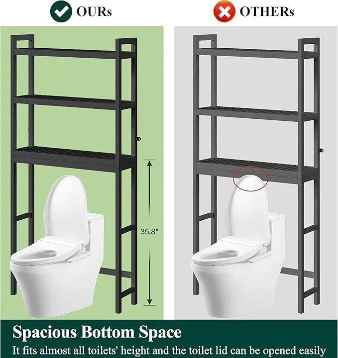 Smiry Over The Toilet Storage Cabinet, 3-Tier Bamboo Bathroom Organizers with Adjustable Shelf & 4 Hooks, Space Saving Shelf Rack for Bathrooms, Laundry Room, Balcony, Black - ModernBath