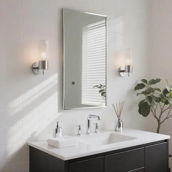 Bonverre 20x36 Inch Nickel Bathroom Mirror for Wall, Aluminum Frame Rectangle Rectangular Vanity Mirror, Modern Large for Bedroom, Living Room, Horizontal or Vertical - ModernBath