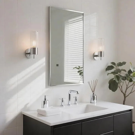 Bonverre 20x36 Inch Nickel Bathroom Mirror for Wall, Aluminum Frame Rectangle Rectangular Vanity Mirror, Modern Large for Bedroom, Living Room, Horizontal or Vertical - ModernBath