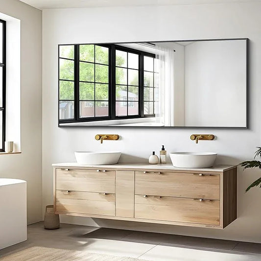 DESBING Black Bathroom Mirror for Wall, 72x30 Inch Rectangle Mirrors with Metal Frame, Modern Vanity Wall Mirror Decor for Entryway Hangs, Bathroom Living Room Horizontal or Vertical - ModernBath