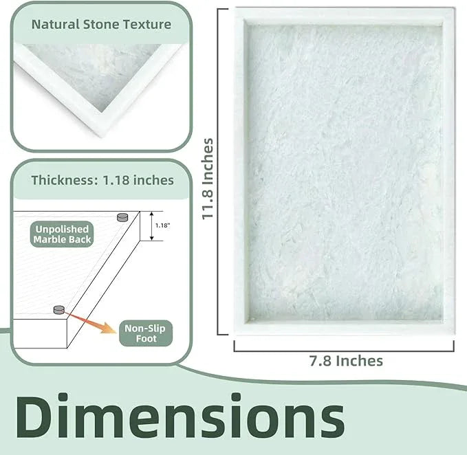 Yew & Tulip Natural Marble Vanity Tray, Luxury Stone with Light Green Textures Serving Tray for Bathroom, Kitchen, Vanity, Home Decor, Wedding etc. (12" x 8" x 1.2") - ModernBath