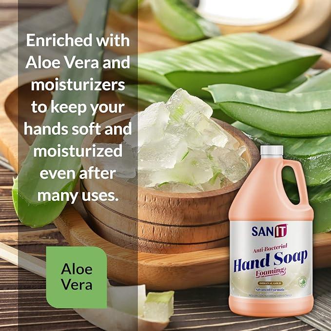 Sanit Antibacterial Foaming Hand Soap Refill - Advanced Formula with Aloe Vera and Moisturizers - All-Natural Moisturizing Hand Wash - Made in USA, Original Gold, 1 Gallon - ModernBath