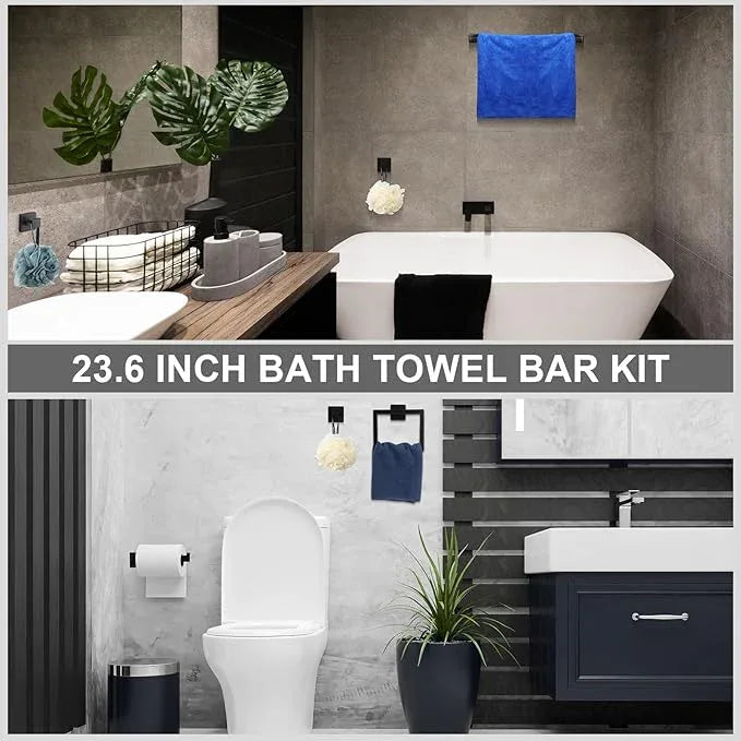 Gisafai 10 Pcs Black Bathroom Hardware Accessories Set 23.6 Inch Bath Towel Bar Kit Stainless Steel Bathroom Hardware Set Towel Racks Ring Robe Hooks Paper Holder for Wall Mounted - ModernBath