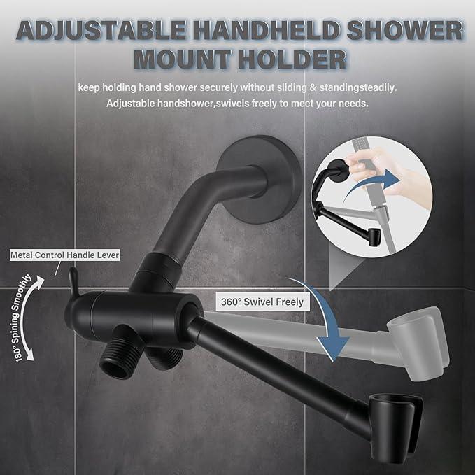 YDmeet All Metal Shower Diverter Valve With HandShower Holder - Upgraded 3 Way Shower Head for Handheld and Fixed Rain Showerhead - Universal G1/2 Arm, Bathroom Part, Matte Black - ModernBath