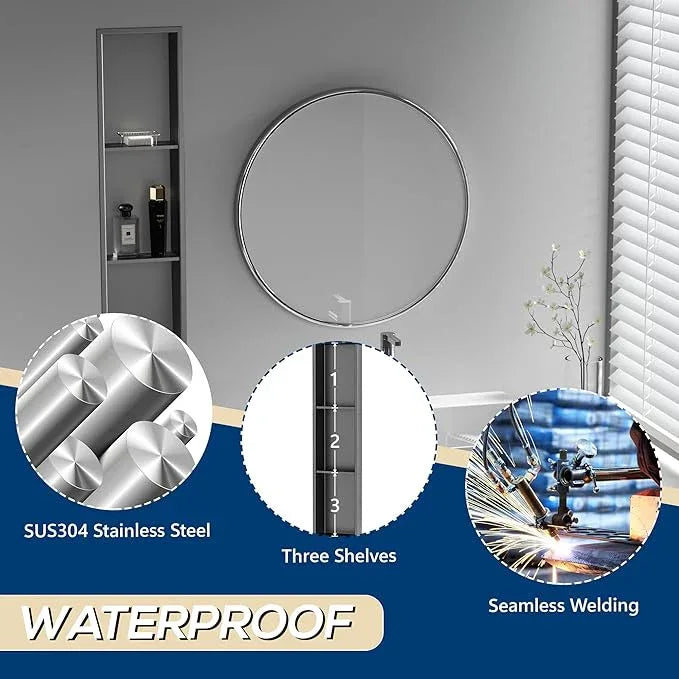 Qeke Stainless Steel Shower Niche 8" X 36", No Tile Needed Three-Tier Wall Niche, Recessed Shower Shelf for Bathroom Storage, Gun Metal - ModernBath