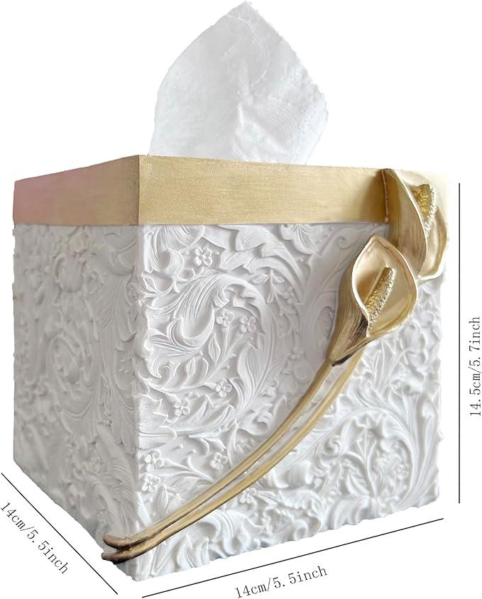 Huitony Square Tissue Box Cover Decorative Kleenex Box Holder for Bathroom & Living Room with Handcrafted Texture (colla Gold) - ModernBath