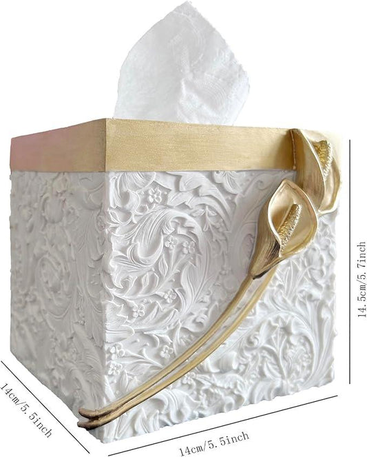 Huitony Square Tissue Box Cover Decorative Kleenex Box Holder for Bathroom & Living Room with Handcrafted Texture (colla Gold) - ModernBath