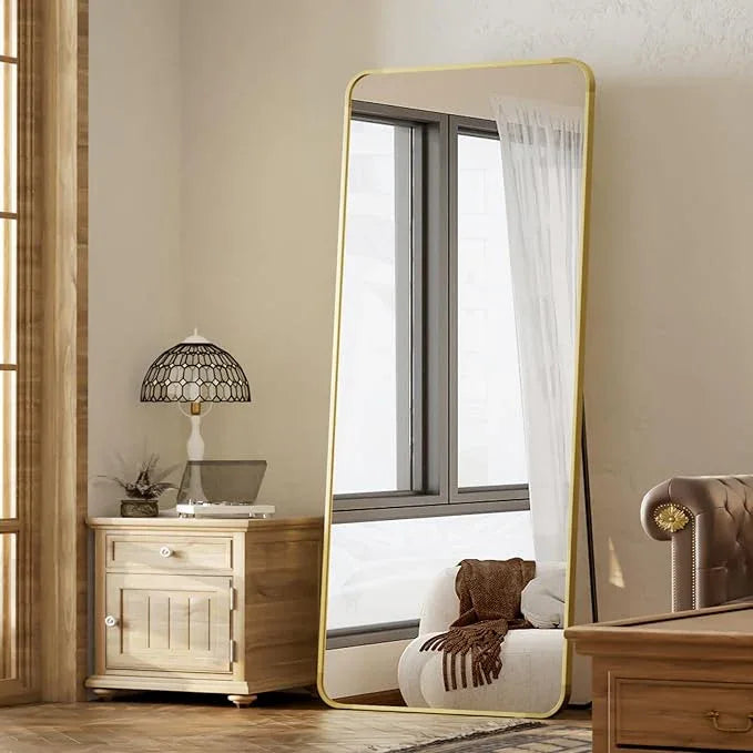 BEAUTYPEAK Gold Full Length Mirror, 65"x24" Rounded Corner Floor Mirror Standing Hanging or Leaning Against Wall, Suitable for Bedroom or Dressing Room - ModernBath
