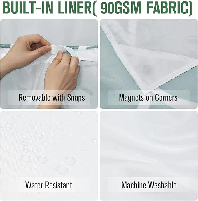Yiatn No Hook Teal Blue Shower Curtain with Snap in Fabric Liner Set - Hotel Style with See Through Mesh Top Window, Modern Geometric Waterdrop Design,Waterproof and Washable, 71x74 INCH - ModernBath