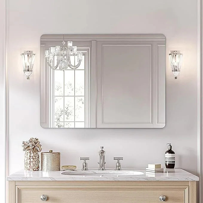 USHOWER 40x30 Inch Large Frameless Bathroom Mirror, Rectangle Wall Vanity Mirror for Bathroom, Bedroom, Entryway, Dining Room, Polished Edge, Tempered Glass - ModernBath